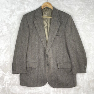 Vintage Cricketeer Lambs Wool Herringbone Blazer 44R Tweed USA Made Preppy